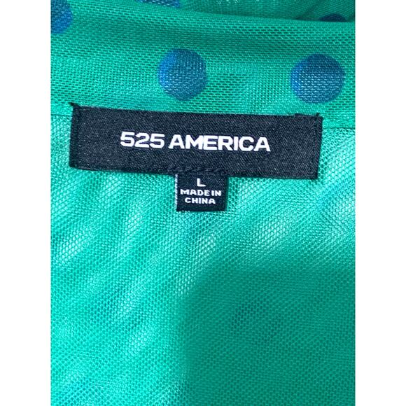 525 America Kelly Green Polka Dot Micro Mesh Blouse Top w tie Neck sz L - Picture 5 of 11